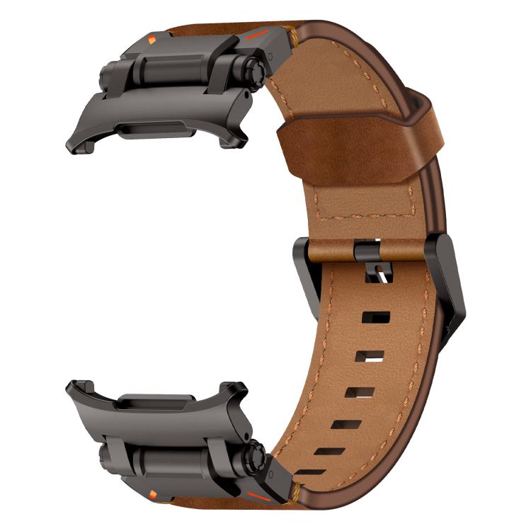 For Samsung Galaxy Watch Ultra 47mm / Ultra 2025 Explorer Stainless Steel Head Leather Watch Band(Black Crazy Horse)