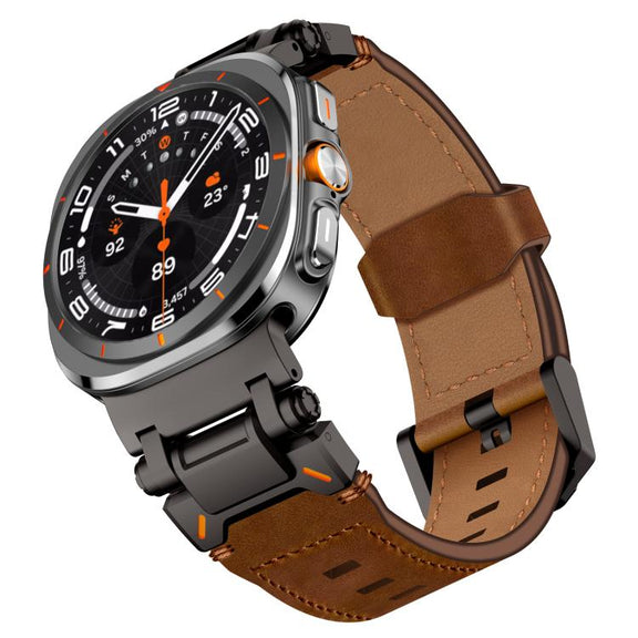 For Samsung Galaxy Watch Ultra 47mm / Ultra 2025 Explorer Stainless Steel Head Leather Watch Band(Black Crazy Horse)