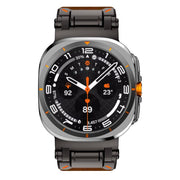 For Samsung Galaxy Watch Ultra 47mm / Ultra 2025 Explorer Stainless Steel Head Leather Watch Band(Black Crazy Horse)