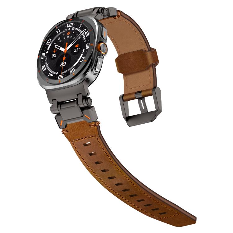 For Samsung Galaxy Watch Ultra 47mm / Ultra 2025 Explorer Stainless Steel Head Leather Watch Band(Black Crazy Horse)