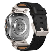 For Samsung Galaxy Watch Ultra 47mm Explorer Stainless Steel Head Leather Watch Band(Titanium Black)