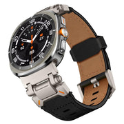 For Samsung Galaxy Watch Ultra 47mm Explorer Stainless Steel Head Leather Watch Band(Titanium Black)