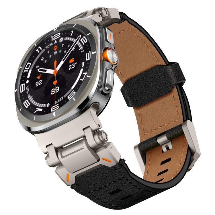 For Samsung Galaxy Watch Ultra 47mm Explorer Stainless Steel Head Leather Watch Band(Titanium Black)
