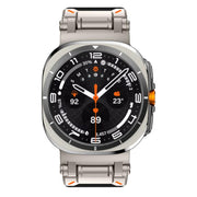 For Samsung Galaxy Watch Ultra 47mm Explorer Stainless Steel Head Leather Watch Band(Titanium Black)
