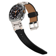 For Samsung Galaxy Watch Ultra 47mm Explorer Stainless Steel Head Leather Watch Band(Titanium Black)