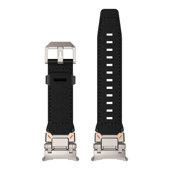 For Samsung Galaxy Watch Ultra 47mm Explorer Stainless Steel Head Leather Watch Band(Titanium Black)