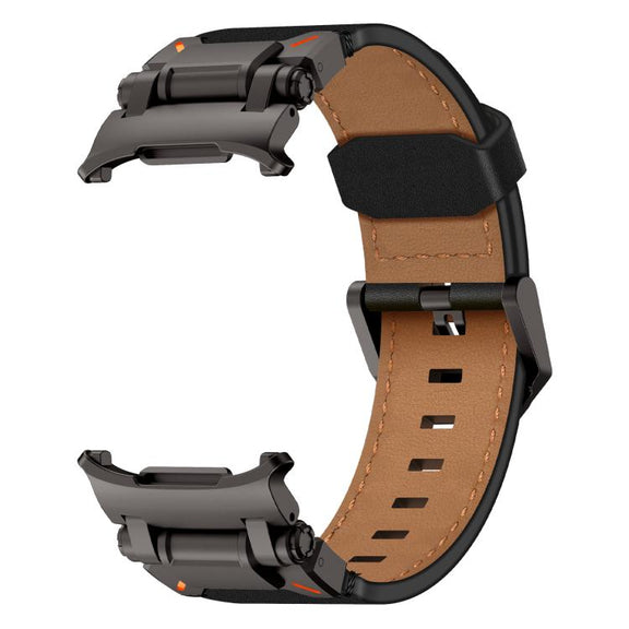 For Samsung Galaxy Watch Ultra 47mm Explorer Stainless Steel Head Leather Watch Band(Black)