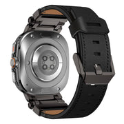 For Samsung Galaxy Watch Ultra 47mm Explorer Stainless Steel Head Leather Watch Band(Black)