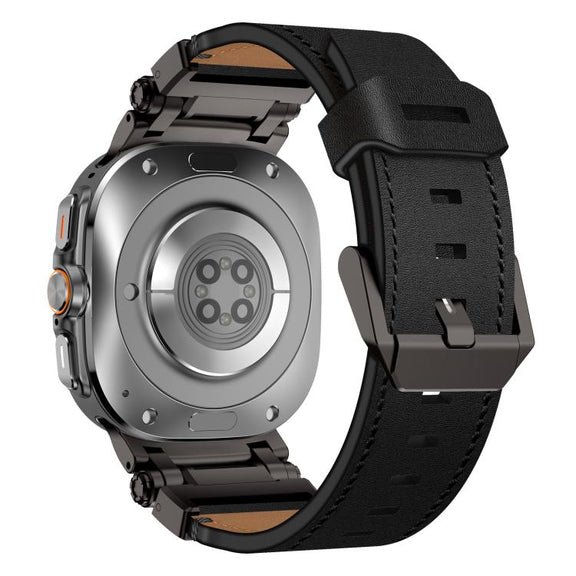 For Samsung Galaxy Watch Ultra 47mm Explorer Stainless Steel Head Leather Watch Band(Black)
