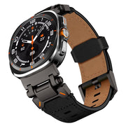 For Samsung Galaxy Watch Ultra 47mm Explorer Stainless Steel Head Leather Watch Band(Black)