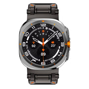 For Samsung Galaxy Watch Ultra 47mm Explorer Stainless Steel Head Leather Watch Band(Black)