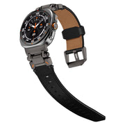 For Samsung Galaxy Watch Ultra 47mm Explorer Stainless Steel Head Leather Watch Band(Black)