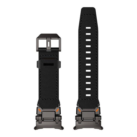 For Samsung Galaxy Watch Ultra 47mm Explorer Stainless Steel Head Leather Watch Band(Black)