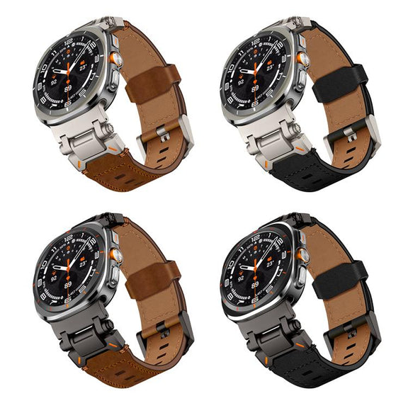 For Samsung Galaxy Watch Ultra 47mm / Ultra 2025 Explorer Stainless Steel Head Leather Watch Band(Titanium Crazy Horse)