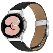 For Samsung Galaxy Watch 7 40 / 44mm Quick Release Lychee Texture Silver Turtle Back Buckle Leather Watch Band(Black)