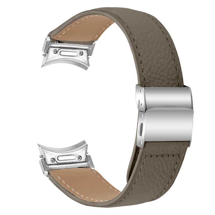 For Samsung Galaxy Watch 7 40 / 44mm Quick Release Lychee Texture Silver Turtle Back Buckle Leather Watch Band(Gray)