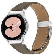 For Samsung Galaxy Watch 7 40 / 44mm Quick Release Lychee Texture Silver Turtle Back Buckle Leather Watch Band(Gray)