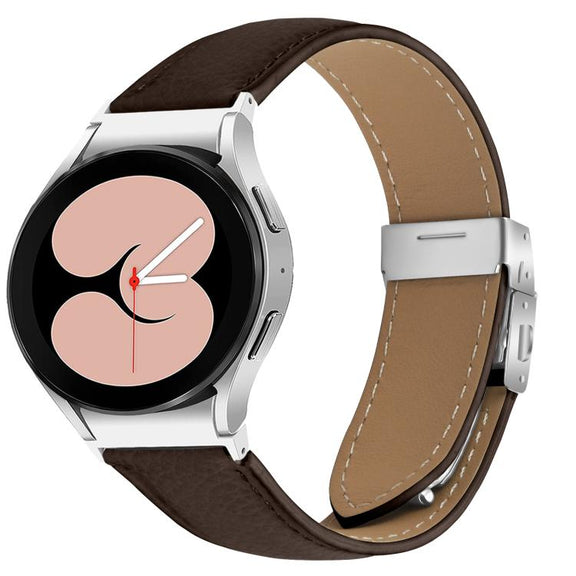 For Samsung Galaxy Watch 7 40 / 44mm Quick Release Lychee Texture Silver Turtle Back Buckle Leather Watch Band(Coffee Color)