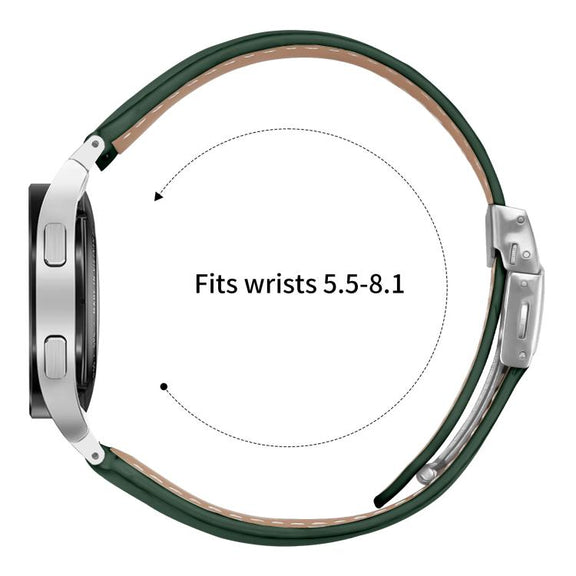 For Samsung Galaxy Watch 7 40 / 44mm Quick Release Lychee Texture Silver Turtle Back Buckle Leather Watch Band(Green)