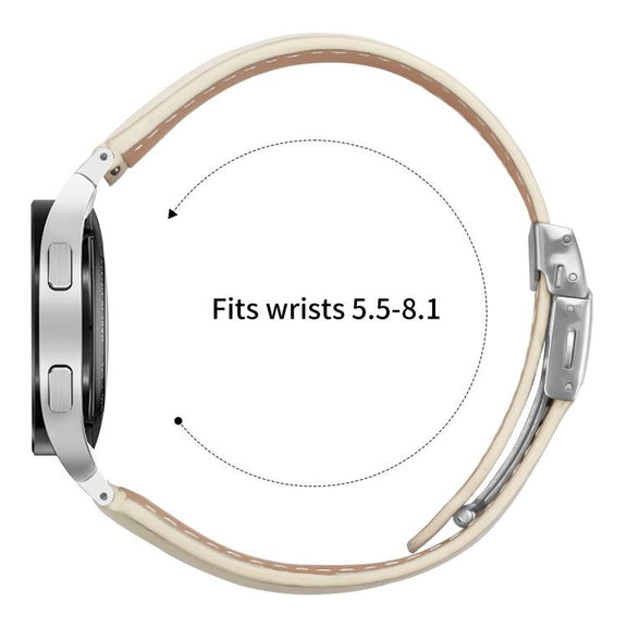 For Samsung Galaxy Watch 7 40 / 44mm Quick Release Lychee Texture Silver Turtle Back Buckle Leather Watch Band(Creamy White)