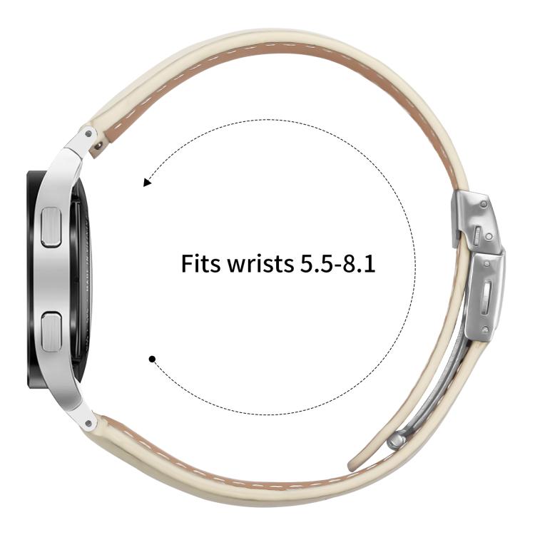 For Samsung Galaxy Watch 7 40 / 44mm Quick Release Lychee Texture Silver Turtle Back Buckle Leather Watch Band(Creamy White)