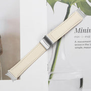 For Samsung Galaxy Watch 7 40 / 44mm Quick Release Lychee Texture Silver Turtle Back Buckle Leather Watch Band(Creamy White)