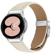 For Samsung Galaxy Watch 7 40 / 44mm Quick Release Lychee Texture Silver Turtle Back Buckle Leather Watch Band(Creamy White)