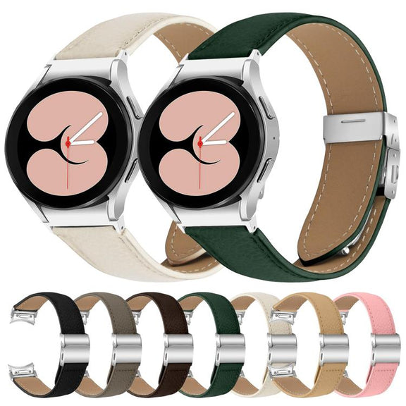 For Samsung Galaxy Watch 7 40 / 44mm Quick Release Lychee Texture Silver Turtle Back Buckle Leather Watch Band(Gray)