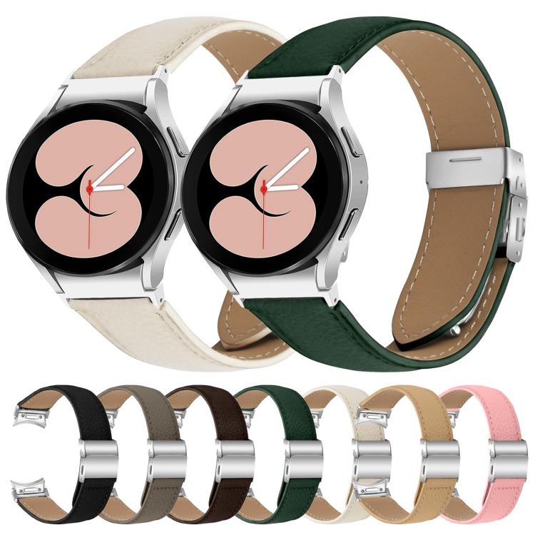 For Samsung Galaxy Watch 7 40 / 44mm Quick Release Lychee Texture Silver Turtle Back Buckle Leather Watch Band(Gray)