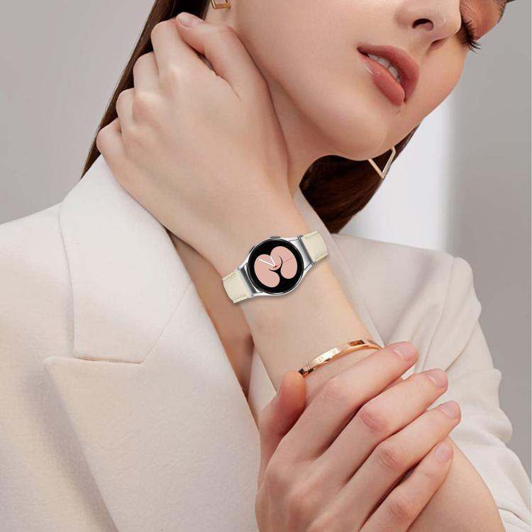 For Samsung Galaxy Watch 7 40 / 44mm Quick Release Lychee Texture Silver Turtle Back Buckle Leather Watch Band(Camel)