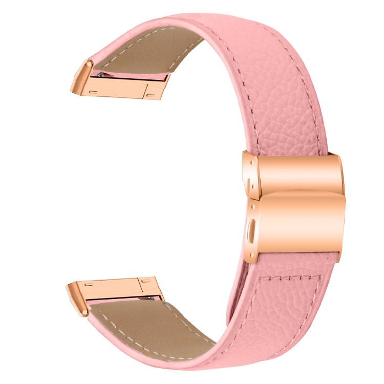 For Fitbit Versa 3 / 4 Lychee Texture Rose Gold Turtle Back Buckle Leather Watch Band(Pink)
