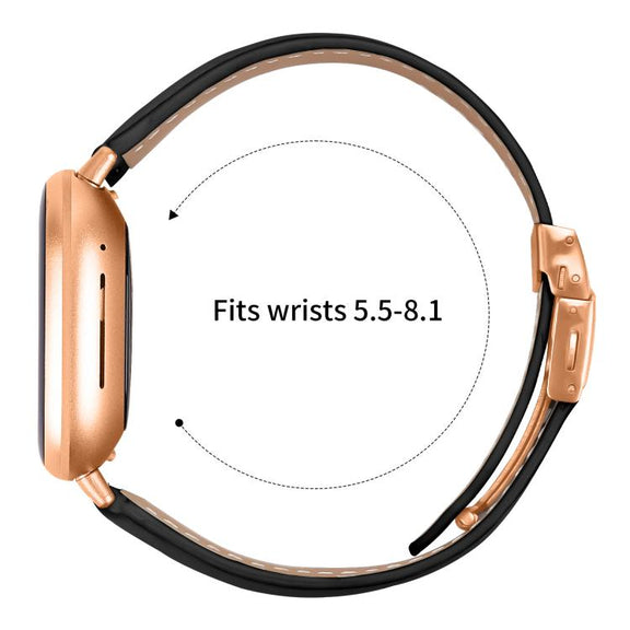 For Fitbit Versa 3 / 4 Lychee Texture Rose Gold Turtle Back Buckle Leather Watch Band(Black)