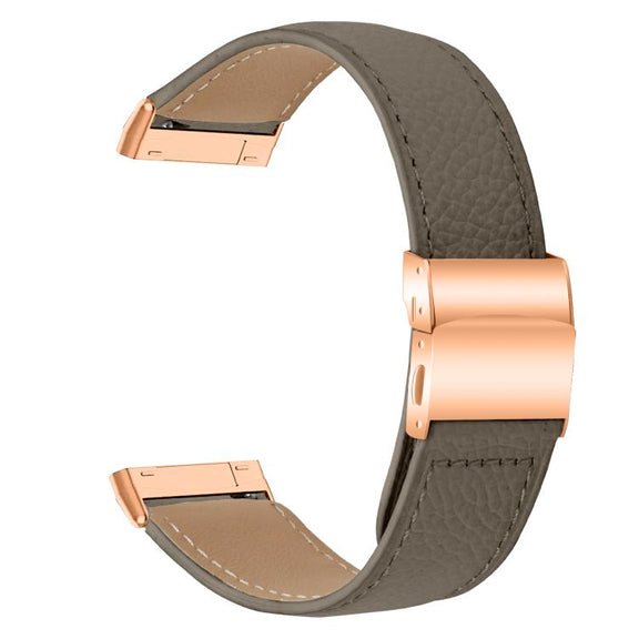 For Fitbit Versa 3 / 4 Lychee Texture Rose Gold Turtle Back Buckle Leather Watch Band(Gray)