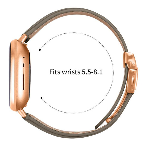 For Fitbit Versa 3 / 4 Lychee Texture Rose Gold Turtle Back Buckle Leather Watch Band(Gray)