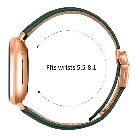 For Fitbit Versa 3 / 4 Lychee Texture Rose Gold Turtle Back Buckle Leather Watch Band(Green)