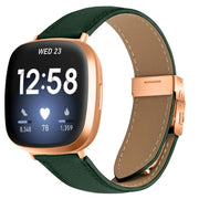 For Fitbit Versa 3 / 4 Lychee Texture Rose Gold Turtle Back Buckle Leather Watch Band(Green)