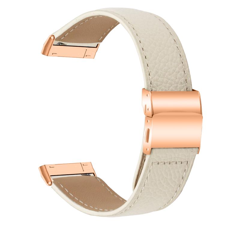 For Fitbit Versa 3 / 4 Lychee Texture Rose Gold Turtle Back Buckle Leather Watch Band(Creamy White) - free shipping - PMC TechLife - Order now!