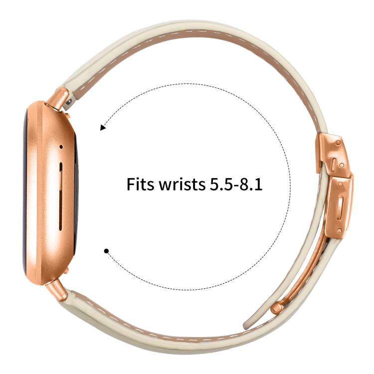 For Fitbit Versa 3 / 4 Lychee Texture Rose Gold Turtle Back Buckle Leather Watch Band(Creamy White) - free shipping - PMC TechLife - Order now!