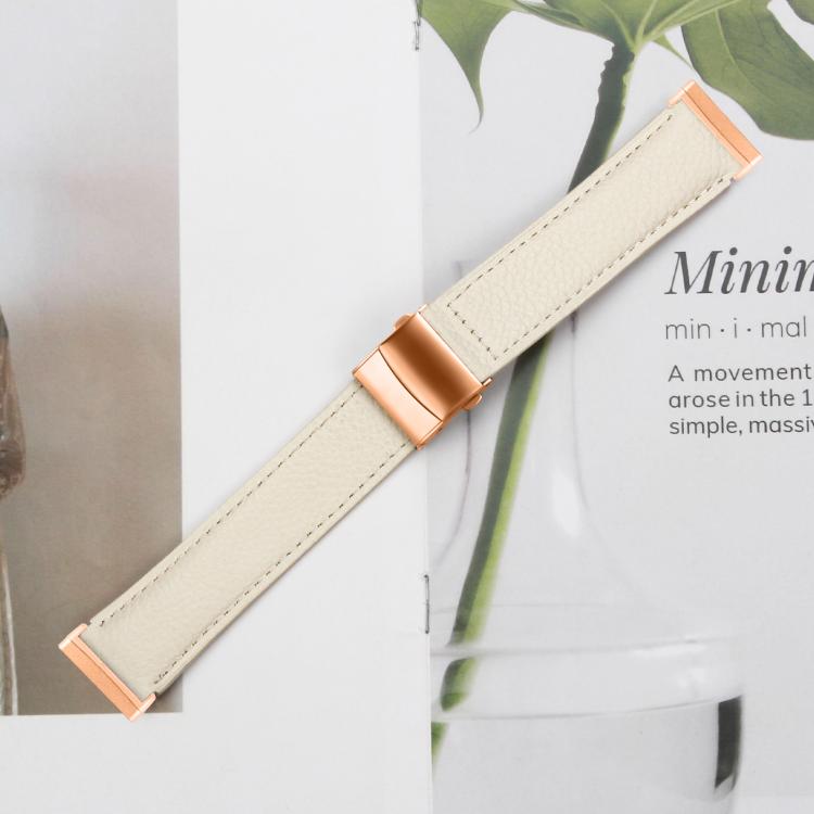 For Fitbit Versa 3 / 4 Lychee Texture Rose Gold Turtle Back Buckle Leather Watch Band(Creamy White) - free shipping - PMC TechLife - Order now!