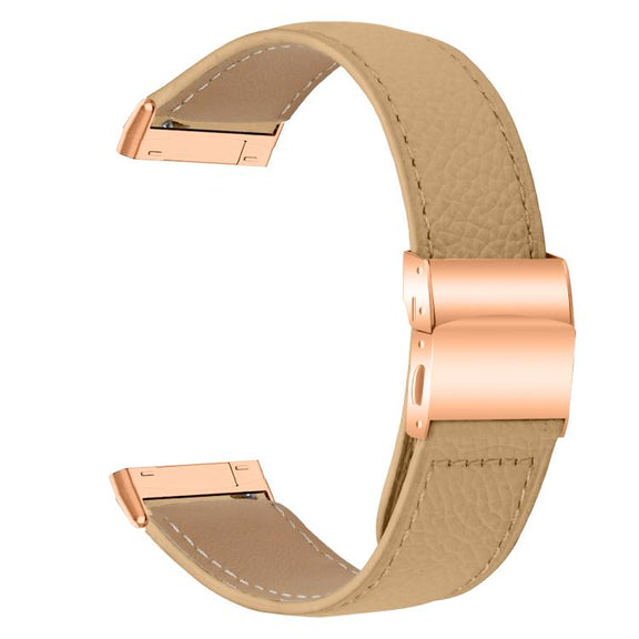 For Fitbit Versa 3 / 4 Lychee Texture Rose Gold Turtle Back Buckle Leather Watch Band(Camel)