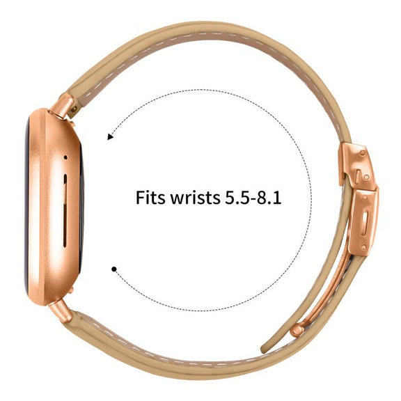 For Fitbit Versa 3 / 4 Lychee Texture Rose Gold Turtle Back Buckle Leather Watch Band(Camel)