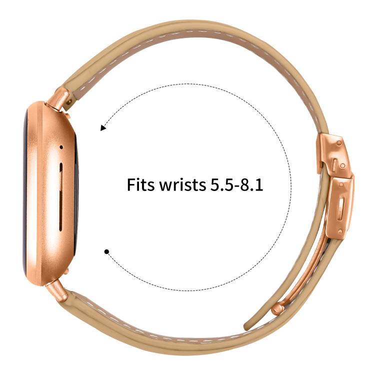 For Fitbit Versa 3 / 4 Lychee Texture Rose Gold Turtle Back Buckle Leather Watch Band(Camel)
