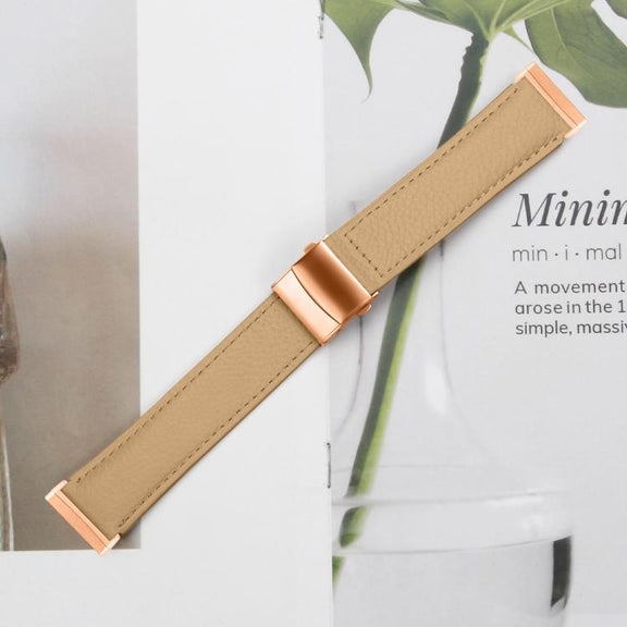 For Fitbit Versa 3 / 4 Lychee Texture Rose Gold Turtle Back Buckle Leather Watch Band(Camel)