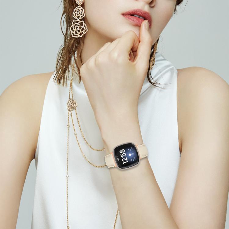 For Fitbit Versa 3 / 4 Lychee Texture Rose Gold Turtle Back Buckle Leather Watch Band(Creamy White) - free shipping - PMC TechLife - Order now!