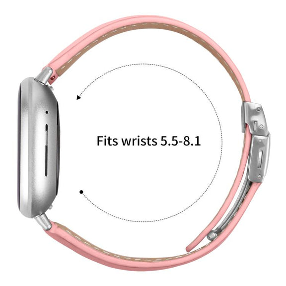 For Fitbit Versa 3 / 4 Lychee Texture Silver Turtle Back Buckle Leather Watch Band(Pink)