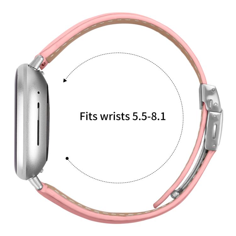 For Fitbit Versa 3 / 4 Lychee Texture Silver Turtle Back Buckle Leather Watch Band(Pink)