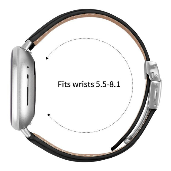 For Fitbit Versa 3 / 4 Lychee Texture Silver Turtle Back Buckle Leather Watch Band(Black)