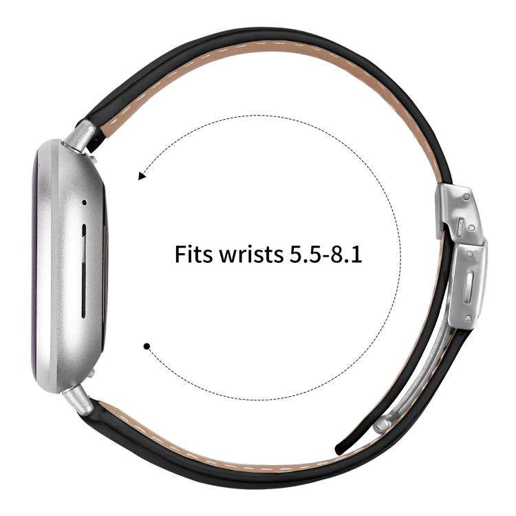 For Fitbit Versa 3 / 4 Lychee Texture Silver Turtle Back Buckle Leather Watch Band(Black)