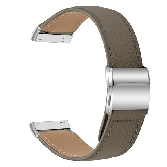 For Fitbit Versa 3 / 4 Lychee Texture Silver Turtle Back Buckle Leather Watch Band(Gray)