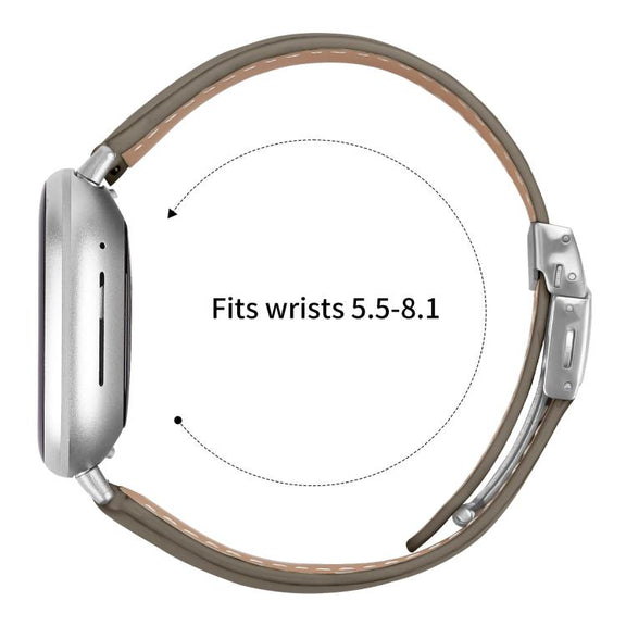For Fitbit Versa 3 / 4 Lychee Texture Silver Turtle Back Buckle Leather Watch Band(Gray)